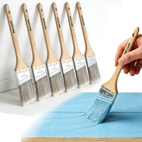 King Origin 2 Inch Angled Paint Brushes 6 PCS Wood Handle
