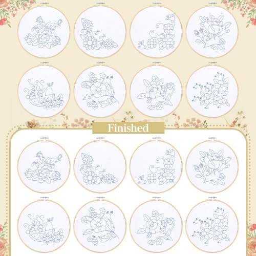 Tioncy 8 Sets Mexican Embroidery Napkins Kit Servilletas para Bordar a Mano Including Mexican Napkin Bamboo Hoop Color Threads and Needles for Beginners Adults DIY Hand Craft Gift(Floral)