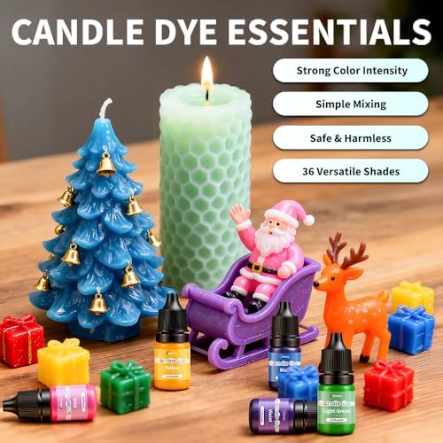 Candle Dye - 36 Colors Highly Concentrated Liquid Wax Dye for Candle Making, Vibrant Oil-Based Candle Color for Soy Wax, Paraffin, Gel Wax