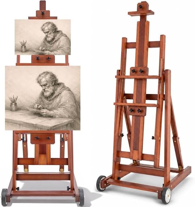 Falling in Art Studio H-Frame Easel with Tilting & Flat Position, Walnut
