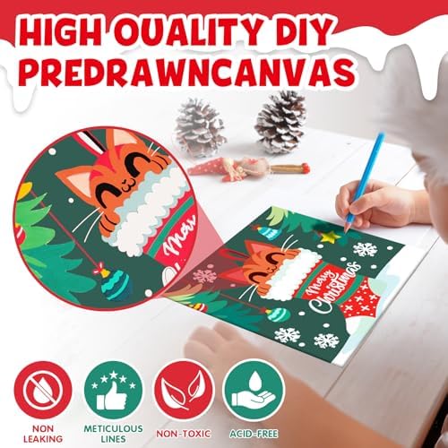 conda Pre Printed Canvas for Painting 12 Pcs 6 x 6 Inch, Pre Drawn Canvas Boards with Christmas Pictures to Paint, Theme Canvas Panels Set for Beginners Students, DIY Paint Art Supplies