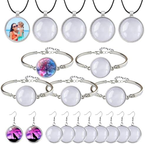 45pcs Pendant Trays Set with Cabochon Glass, Round
