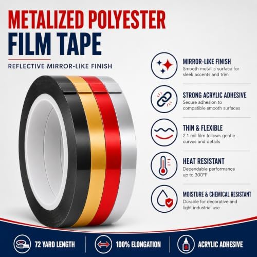 GGR Supplies MMYP-1 Silver Metalized Polyester Film Tape, 6 Inch x 72 Yds