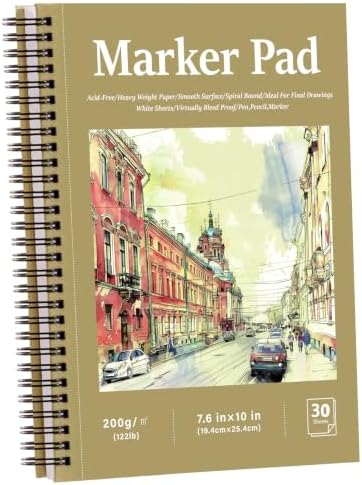 200gsm Hardcover Marker Paper Pad, 30 Sheets, 7.6×10In, Spiral Binding
