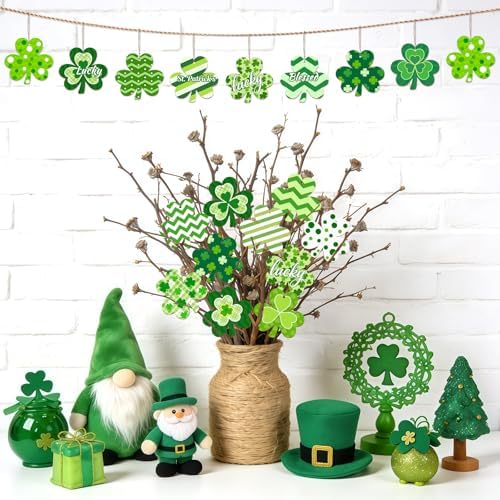 80PCS Wooden Shamrock Ornaments to Paint St. Patrick's Day Decorations, 8 Styles DIY Blank Unfinished Wood Shamrock Cutouts Ornament for Tree Home Crafts Hanging Gifts Indoor Spring Farmhouse