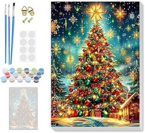 SENQAO Christmas Paint by Numbers for Adults Framed, Christmas Tree Adults' Paint-by-Number Kits, Adult Paint by Number Kits on Canvas, Acrylic Number Painting for Home Decor, 8x12inch