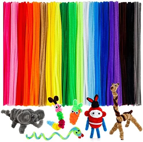 Caydo 200PCS Thick Pipe Cleaners Craft, 20 Colors Chenille Stems