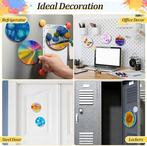 Engrowtic 25 Pcs Mini Magnetic Painting Canvas Panel Mini Canvas Boards for Painting Tile Art for Fridge Locker Art Crafts DIY(Round,4in)