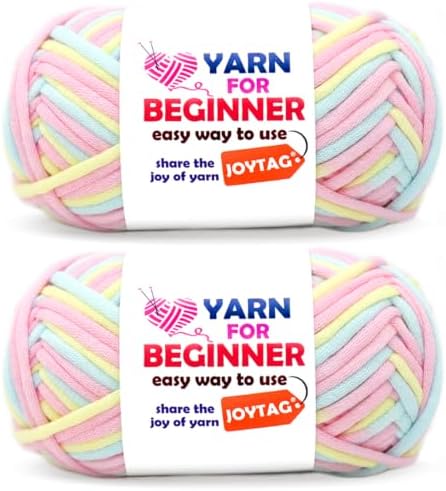 2 * 50g Rainbow Beginner Crochet Yarn for Crocheting and Knitting Multicolor Cotton Crochet Yarn for Beginners(Yellow Pink Blue)
