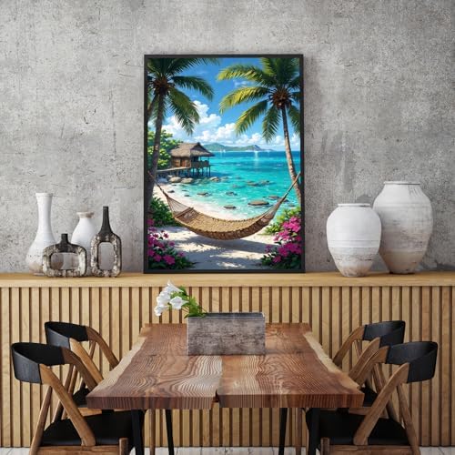 APTDYIGL 5D Beach Scenery Diamond Painting Kits for Adults Beginner,DIY Coconut Tree Diamond Art Kits for Adults,Round Full Drill Diamond Dots with Gem Art Kits,Home Wall Decor 12X16inch