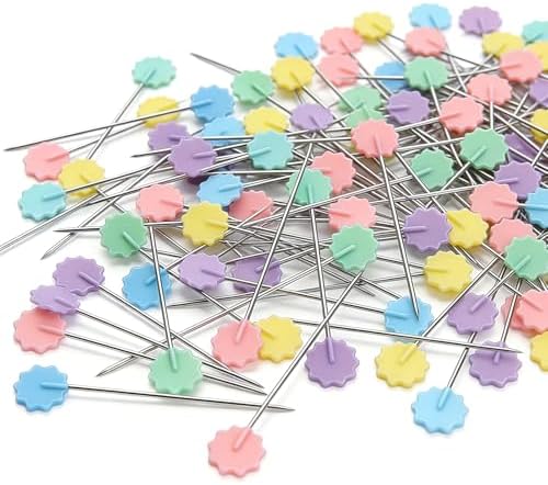 Elisel 200 pcs Multicolor Straight Pins Straight Quilting Pins Craft Positioning Pins Fixed Sewing Marker Needle for Crafting Dressmaker and Other Crafts Making (Flowers)