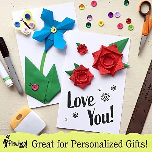 Pinwheel Crafts Flower Origami & Unicorn Purse Sewing Kit Bundle – Creative Arts & Crafts Set for Kids Ages 6+ – Includes 100 Origami Sheets, Decorative Accessories, Pre-Cut Felt Pieces, Embroidery Fl