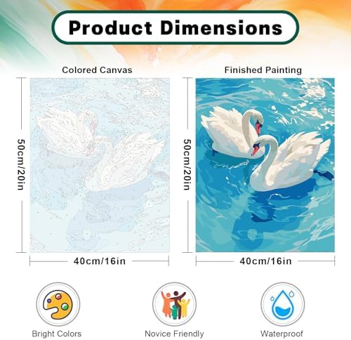 Possoco Paint by Numbers Kit for Adults Beginner, Pure Swan Easy Adult Paint by Number Kits on Canvas, DIY Acrylic Watercolor Oil Paint by Number for Adults Teens for Home Decor Gift 16x20 Inch