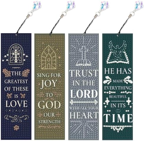 Mandun 4 Pcs Inspirational Diamond Painting Bookmark Kits, Special Shaped Diamond Art Bookmarks with Pendant, DIY Inspirational Diamond Art Bookmarks with Tassels Crafts Gifts Supplies