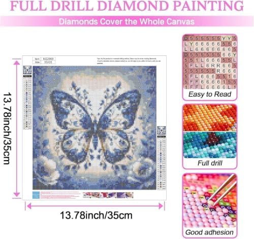 Diamond Art Kits for Adults, Blue and white Butterfly Diamond Painting
