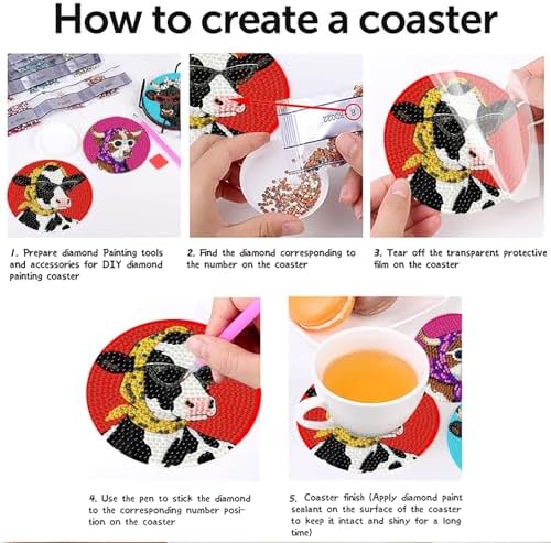 8 Pcs Cow Diamond Painting Coasters Kits for Adults,Cow Wearing Glasses Diamond Art Coasters with Non-Slip Cork Pads,DIY Round Drill Rhinestone Drink Coaster Art Craft for Home Decor Gifts 4x4 Inch.