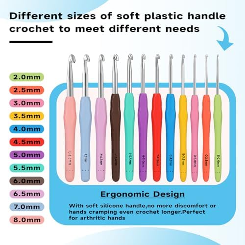 Mayboos 12 Sizes Crochet Hook Set 2.0mm~8.0mm, 53 Pack Crochet Hooks
