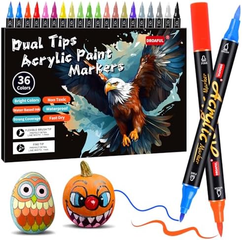 Acrylic Paint Pens Markers, 36 Colors Dual Tips Waterproof Paint Markers
