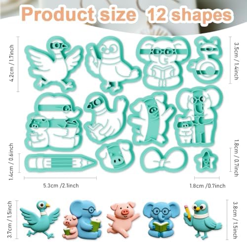 12Pcs Animals Polymer Clay Cutters Set Duck Elephant Clay Earrings Cutters for Adults Polymer Jewelry Cutter with Earrings Accessories DIY Craft Supplies