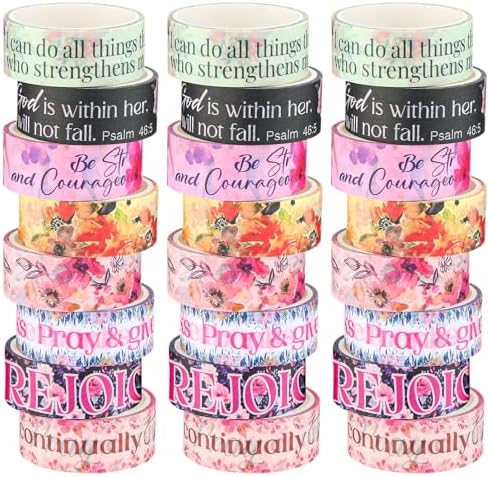 24 Rolls Christian Washi Tape Gifts, Watercolor Floral Religious