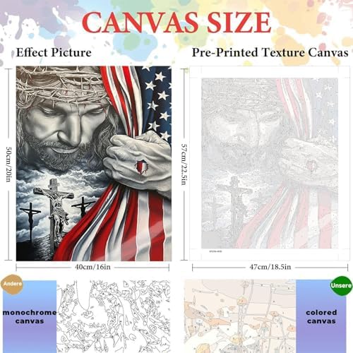 ajepon Independence Day Paint by Numbers Kit for Adults - Painting by Number Kits Jesus Christ, American Flag Adults Paint by Numbers Kits on Canvas Without Frame for Home Wall Decor 16X20inch