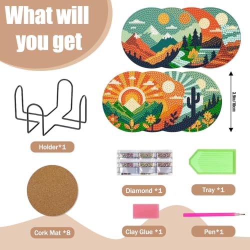 8 Pcs Landscape Diamond Art Coasters Kits, Diamond Painting Coasters