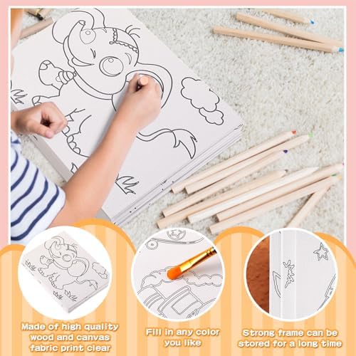 Fulmoon 24 Pcs Pre Drawn Canvas for Painting for Adults Preprinted Bulk 7.8 x 5.8 Inch Pre-Stenciled Painting Canvas Panels for DIY Party Favor Gift Activities, 12 Style