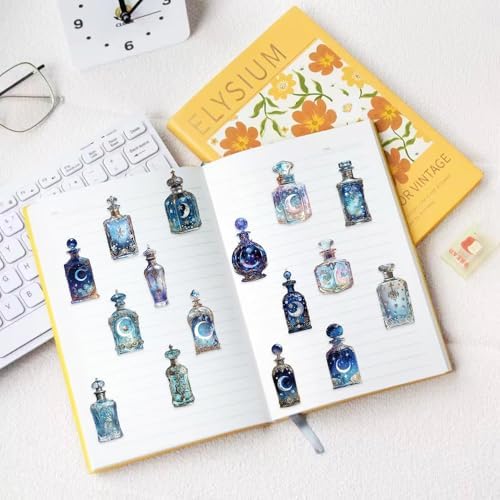 50pcs PET Vinyl Stickers Scrapbook, Self-Adhesive Waterproof Vinyl Sticker for Laptops, Aesthetic Decor Journal Stickers Planner Accessories for Luggage, Water Bottles.Lunar Bottle