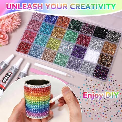 32000Pcs Color Rhinestones Bedazzling Kit, 3mm Gems Crafting