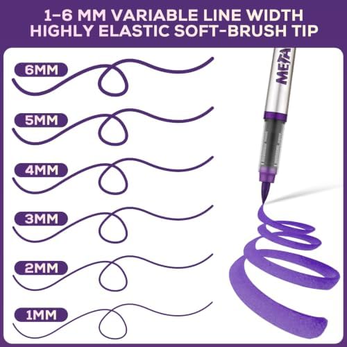Metallic Acrylic Paint Markers, 12 Pcs Soft Brush Tip Marker Pens for Stone,Paper,Wood,Glass,Fabric Paint,DIY Crafts (12, Purple)