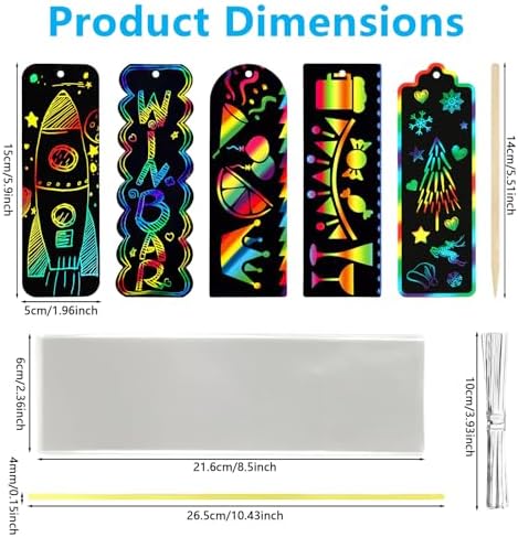 PEASUG Scratch Art for Kids, 40 Sets in 5 Styles Scratch Art Bookmarks