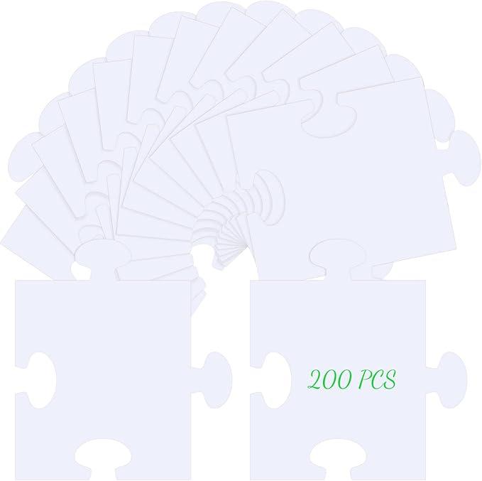 Glenmal 100 Pcs Large White Blank Puzzle Pieces Oversize White Blank Papers Puzzle Pieces Giant Piece for Adult to Draw and Write and Makes Huge Art Display