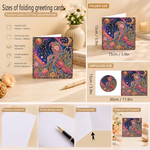 POETRYDRAW DIY Diamond Art Painting Greeting Card Kit, Creative Craft Set for Card Making，12 Zodiac Signs