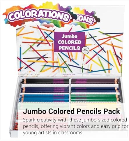 Colorations® Jumbo Colored Pencils, Larger and Hexangonal Shaped for easy gripping, Set of 120 Pencils, 12 Colors, Kids Coloring Pencils, Sustainably Harvested Wood, Home or School Supplies