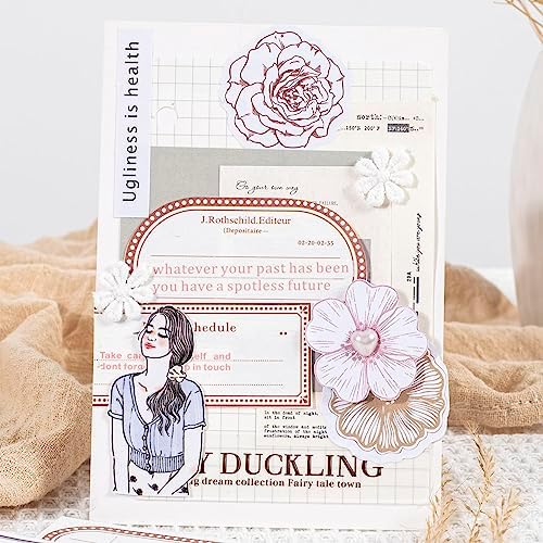 Alideco 400pcs Scrapbook Paper Vintage Minimalist Border Scrapbooking Paper for Journaling Supplies, Decorative Craft Paper for Junk Journals (biankuangxiaorizi)