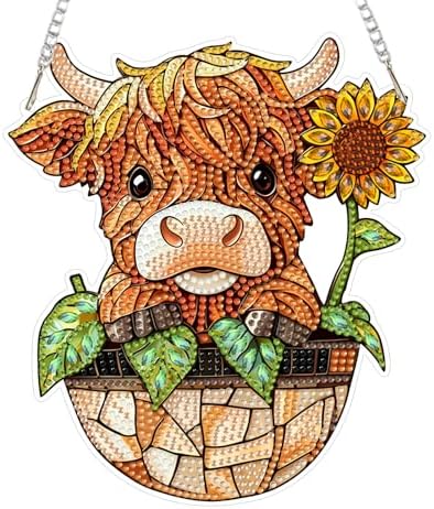 CRZMODE Cow Diamond Art Hanging Kit for Adults, Cow Pendant Diamonds Painting Art Kit, Special Crystal Diamond Art Painting Pendant Ornament, Craft Gift for Women Home Window Decor
