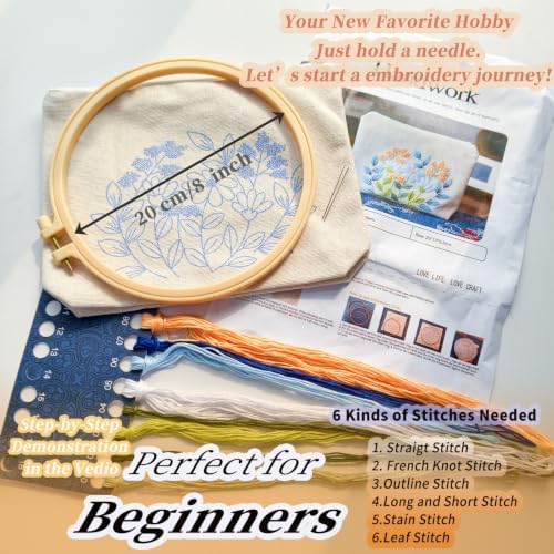 FONNUY Embroidery Kit Makeup Bag for Beginners, Flowers Pre-Stamped Pattern Handbag Coin Purses Making Kits for Adults with Hoop, Easy to Follow Color Thread Needlework (Daisy)