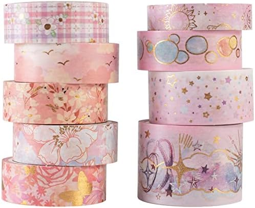 YUBBAEX Mystic Gold Washi Tape Set Wide Silver Foil Masking Tape Decorative for Arts, DIY Crafts, Journal Supplies, Planners, Scrapbook, Card/Gift Wrapping (Sweet Memory)