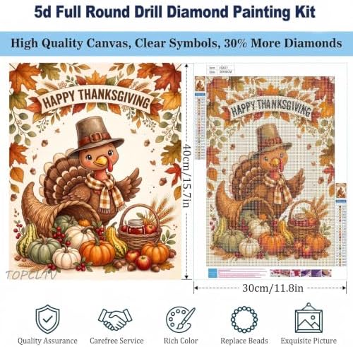 Thanksgiving Diamond Art Kits for Adults, Fall Turkey Diamond Painting