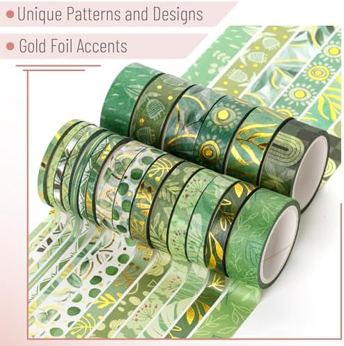 Mr. Pen- Washi Tape Set, 21 Rolls, Assorted Sizes, 5.5 Yards/Roll | Washi Tape for Scrapbook, Arts, Crafts, Journals and Planners, Greenery Summer Design