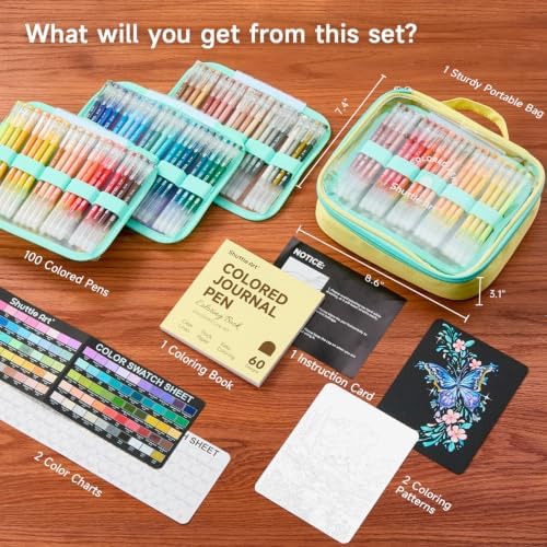 Shuttle Art Colored Pens, 100 Vibrant Colors Cute Journal Pens 0.6mm Fine Point Colored Gel Pens for Black Paper in Portable Bag for Coloring Writing Drawing Journaling Note Taking School Office Home