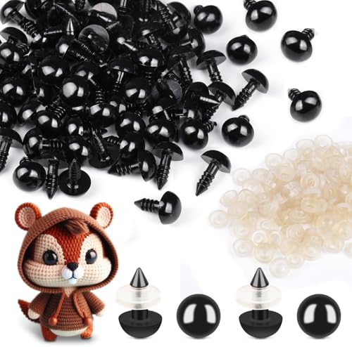 400Pcs Safety Eyes for Crochet Eyes Amigurumi， 8mm Safety Eyes for Stuffed Animals, 200pcs Washers whth 200pcs Plastic Craft Eyes for Crocheting Doll Eyes Making