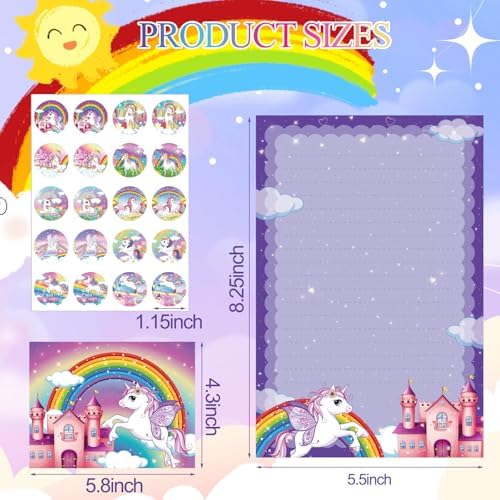 TaoBary 160 Pcs Unicorn Stationery Paper and Envelopes Set, 5.5 x 8.25''