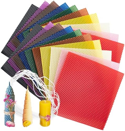 QUYLIXX 20 Pcs Beeswax Candle Making Kit, Natural Beeswax Sheets for Candle Making Rolling Kits (Bright Color, 8 x 8 inch)