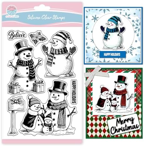 GLOBLELAND Christmas Snowman Clear Stamps for Card Making Silicone Xmas Gifts Boxes Clear Stamps Greetings Transparent Stamp Seal for DIY Scrapbooking