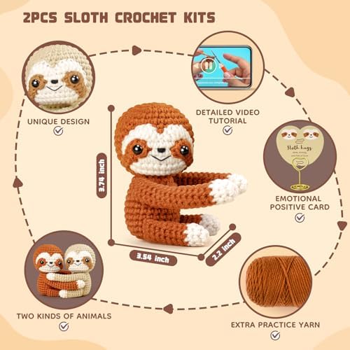 Fortuning's JDS Crochet Kit for Beginners, Hug Sloths Crochet Animal Kit