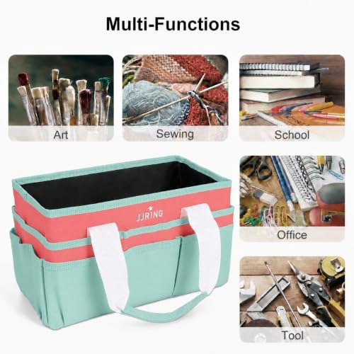 JJRING Craft Organizer Tote Bag Art Storage Caddy Green and Orange | With Multiple Pockets For Sewing, Scrapbooking, School, Medical, And Office Supplies