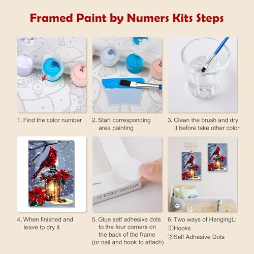MOGTAA Christmas Paint by Numbers Kit for Adults Beginners with Frame, Christmas Cardinal Adult Paint by Number Kits on Canvas with Easel, Easy DIY Winter Oil Painting Kits for Home Decor, 8x12in