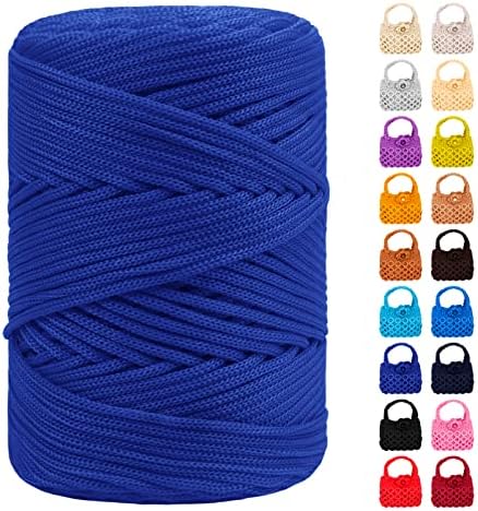 Polyester Macrame Cord 3mm x 185yards, Braided Macrame Cord, Crochet Bag Polyester Yarn for Crocheting, Bag, Wall Hangings, Rug, DIY Crafts (Royal Blue)