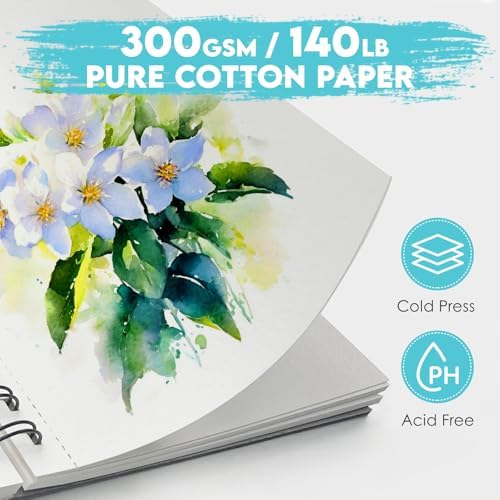 KOVIEDE 100% Cotton Watercolor Paper Pad 5.5"x8.5" 30 Sheets
